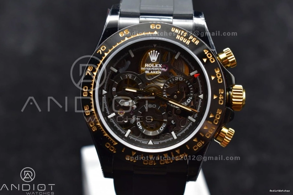 Daytona 523 SA Rubber PVD Black Strap Ceramic Gold Skeleton on Dial Edition Best Blaken GETF Bezel Colorful 1116